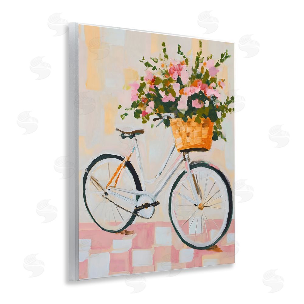 The Prints Vibe Blooming Bicycle Basket Wall Plaque Art Print with White Foil Wrap