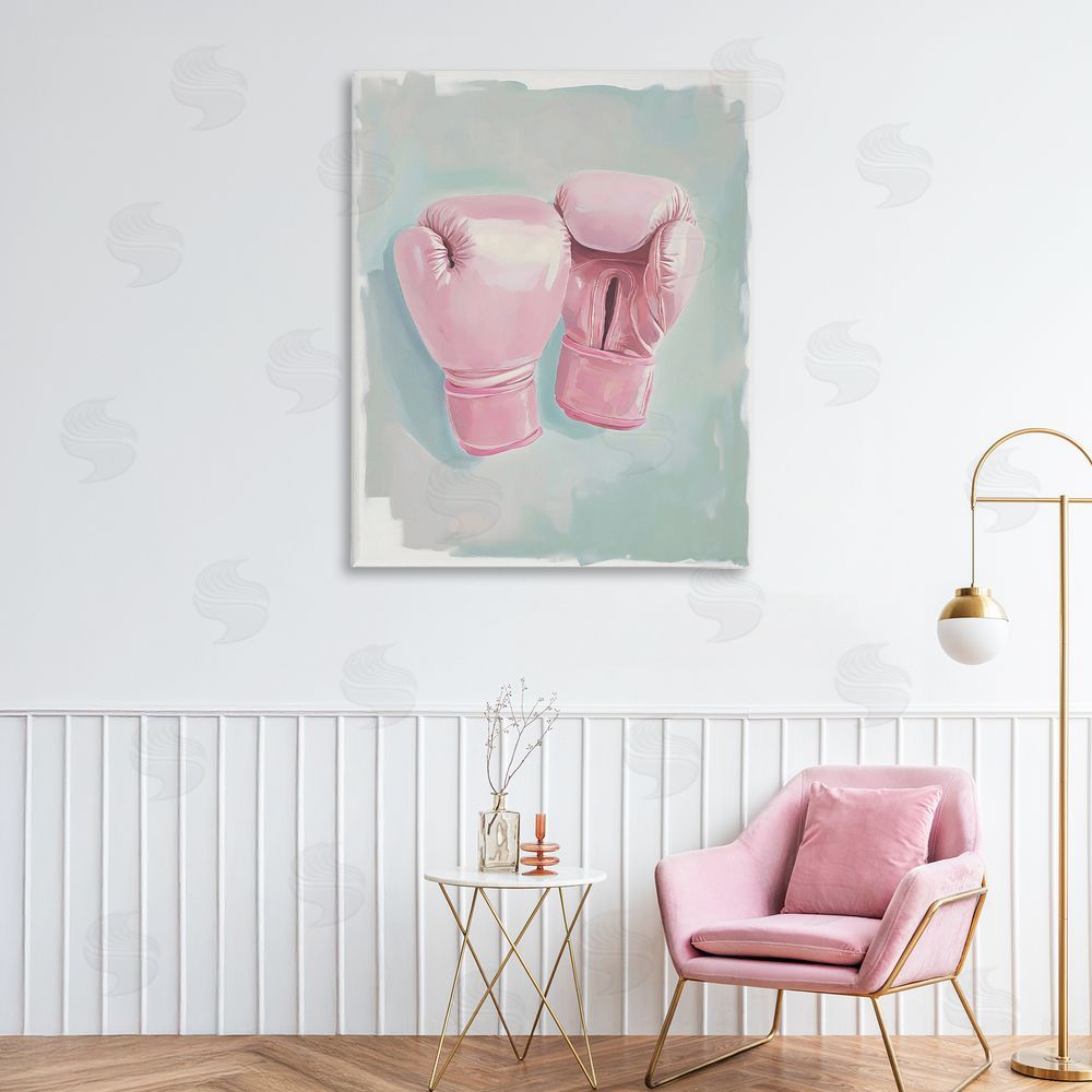 The Prints Vibe Feminine Pink Boxing Gloves Stretched Canvas Wall Art in Room