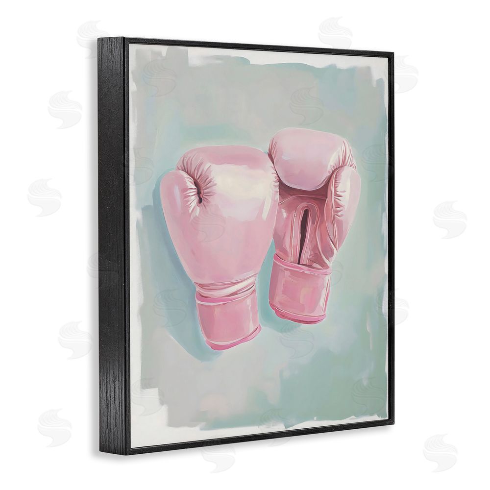 The Prints Vibe Feminine Pink Boxing Gloves Black Framed Giclee Wall Art