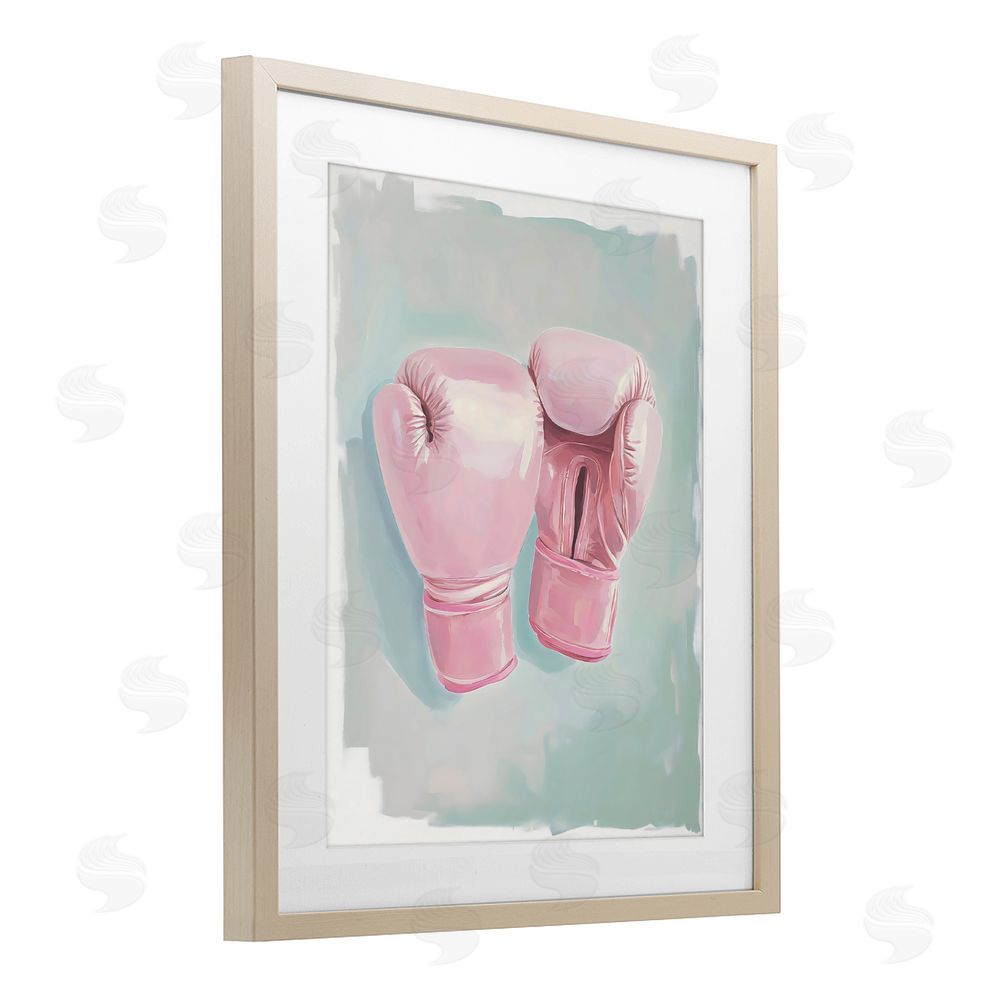 The Prints Vibe Feminine Pink Boxing Gloves Brown Framed Print Under Glass Wall Art