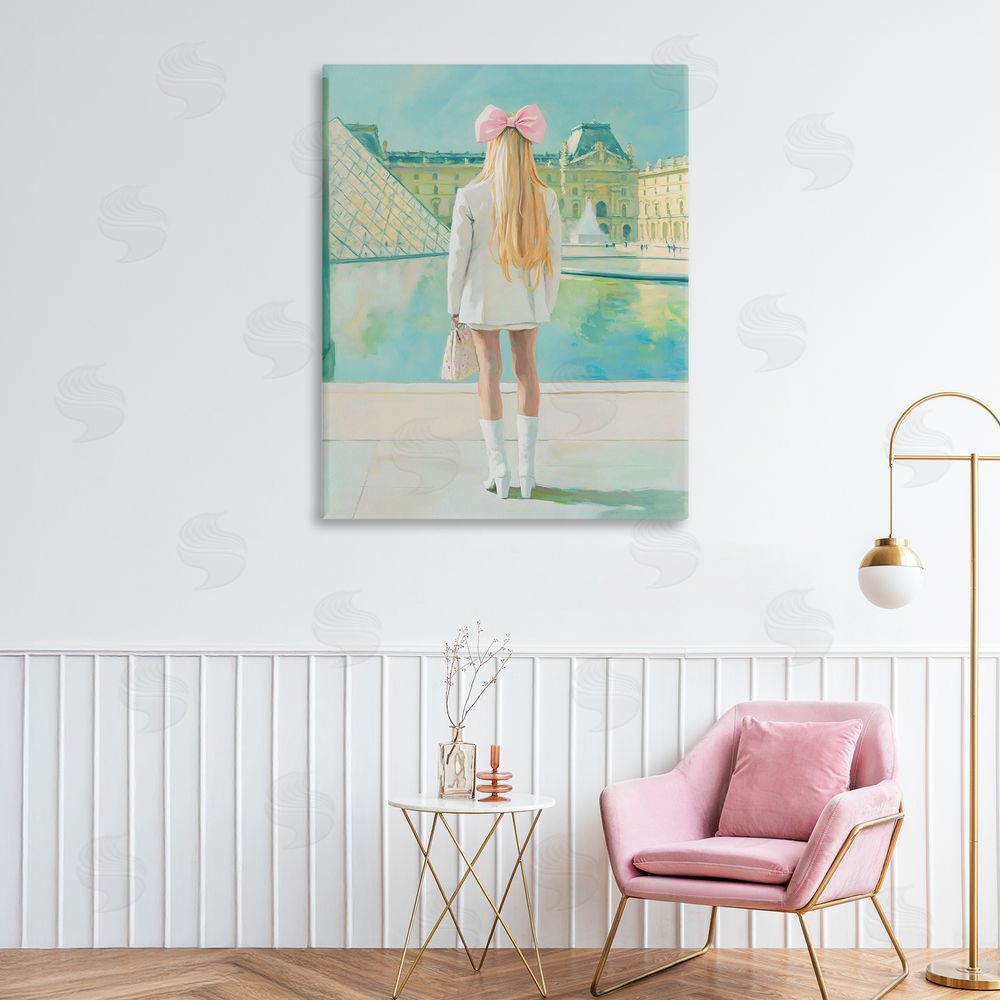 The Prints Vibe Girl In Paris Observing Stretched Canvas Wall Art in Room