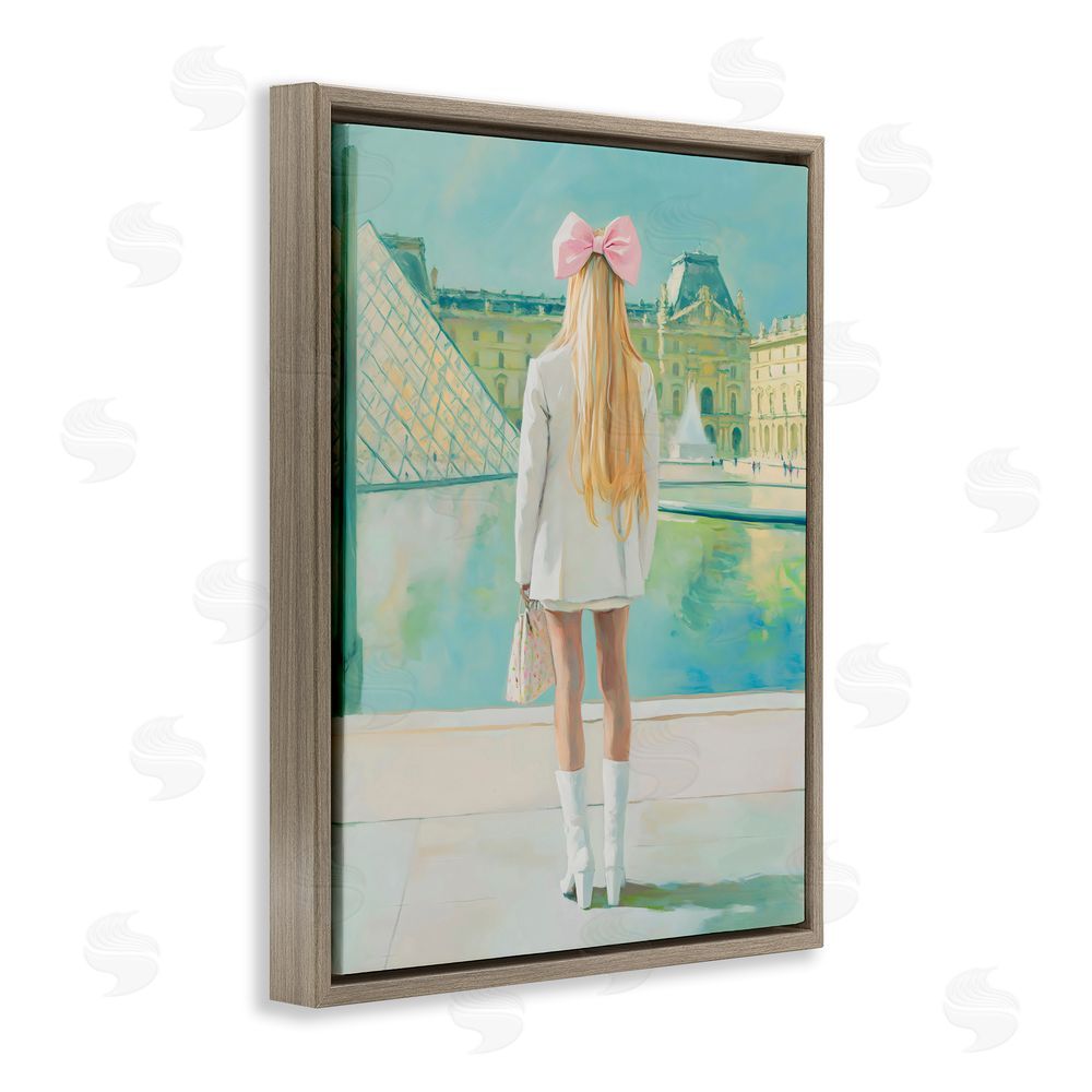 The Prints Vibe Girl In Paris Observing Brown Floating Framed Canvas Wall Art