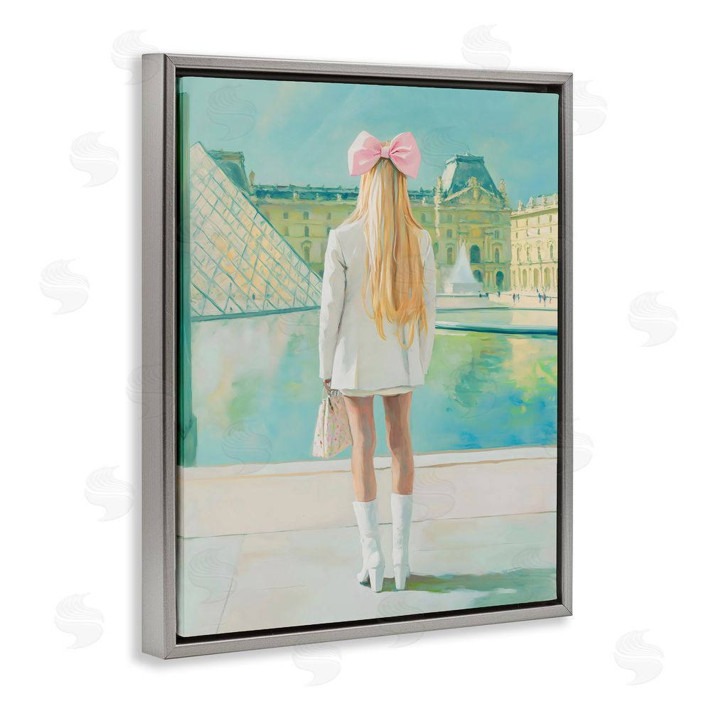 The Prints Vibe Girl In Paris Observing Gray Floating Framed Canvas Wall Art
