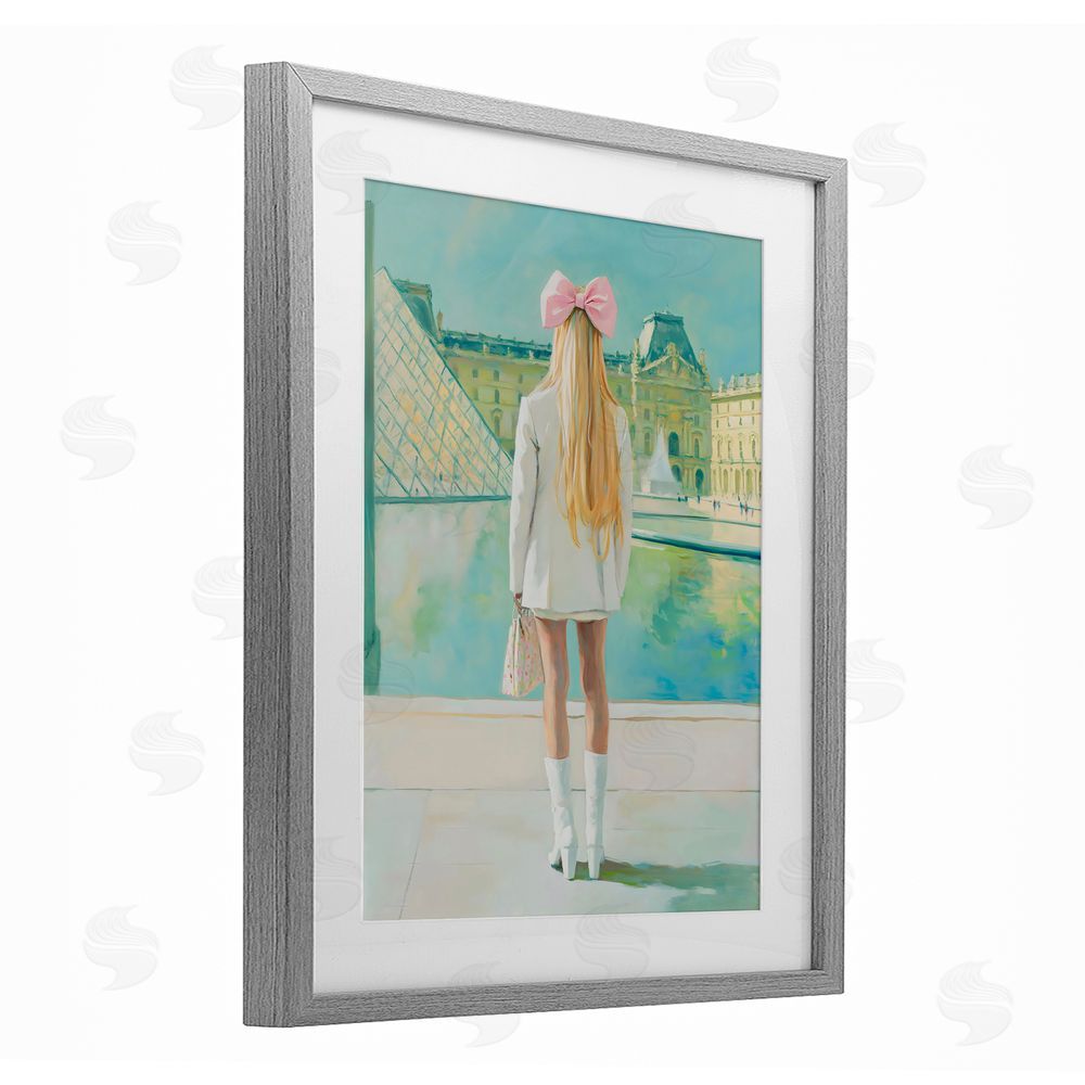 The Prints Vibe Girl In Paris Observing Gray Framed Print Under Glass Wall Art