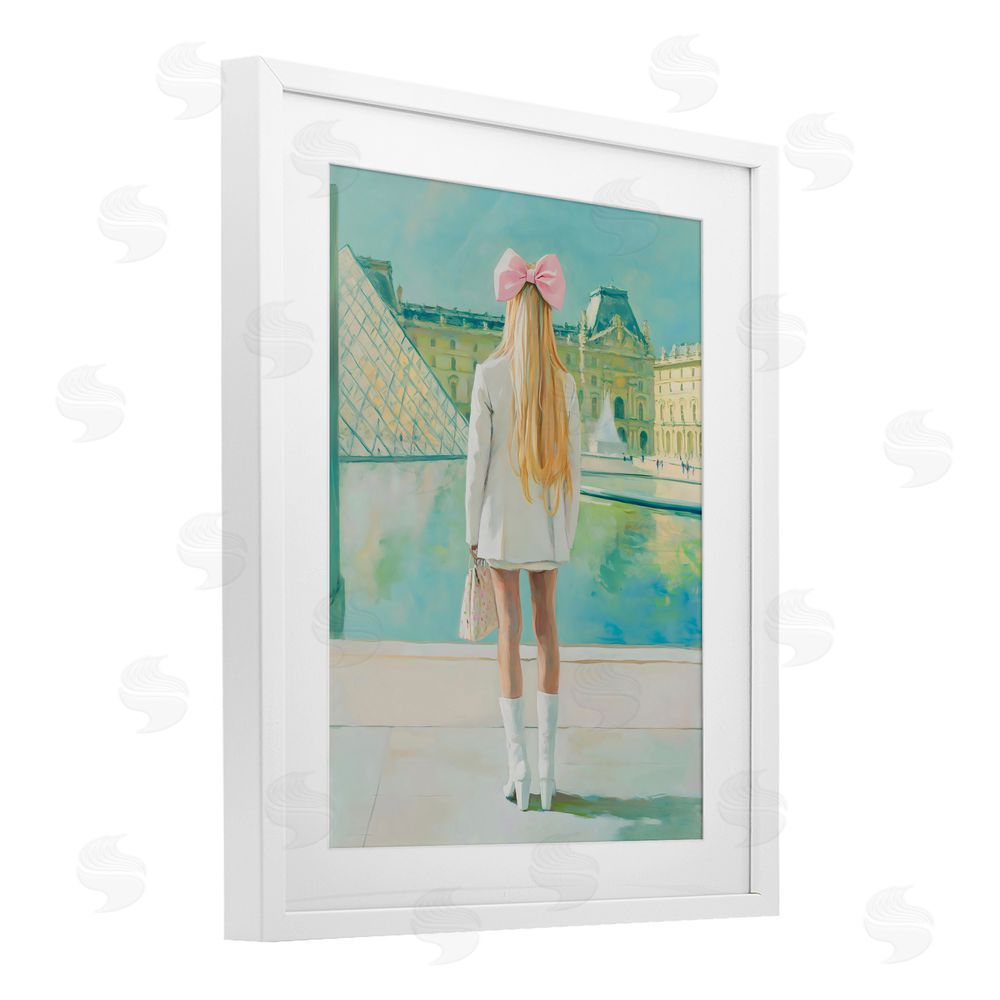 The Prints Vibe Girl In Paris Observing White Framed Print Under Glass Wall Art