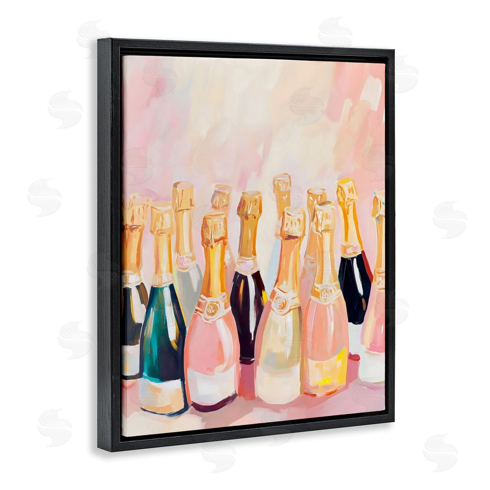 The Prints Vibe Blush Champagne Bottles Collection Black Floating Frame Stretched Canvas Wall Art Print