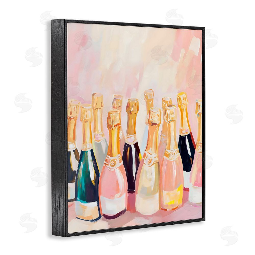 The Prints Vibe Blush Champagne Bottles Collection Black Framed Giclee Wall Art Print