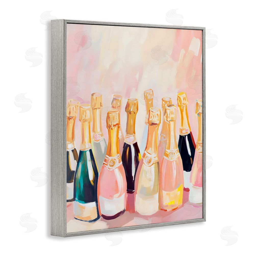 The Prints Vibe Blush Champagne Bottles Collection Gray Framed Giclee Wall Art Print