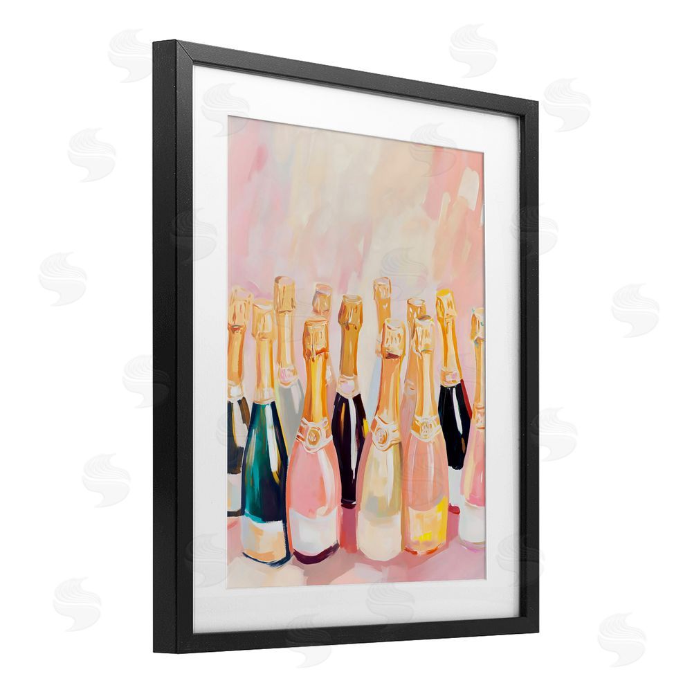 The Prints Vibe Blush Champagne Bottles Collection Black Framed Print Under Glass with Matting Wall Art