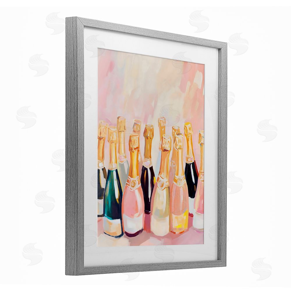 The Prints Vibe Blush Champagne Bottles Collection Gray Framed Print Under Glass with Matting Wall Art