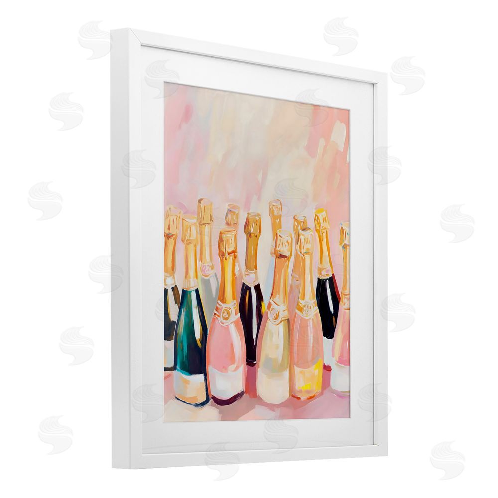 The Prints Vibe Blush Champagne Bottles Collection White Framed Print Under Glass with Matting Wall Art