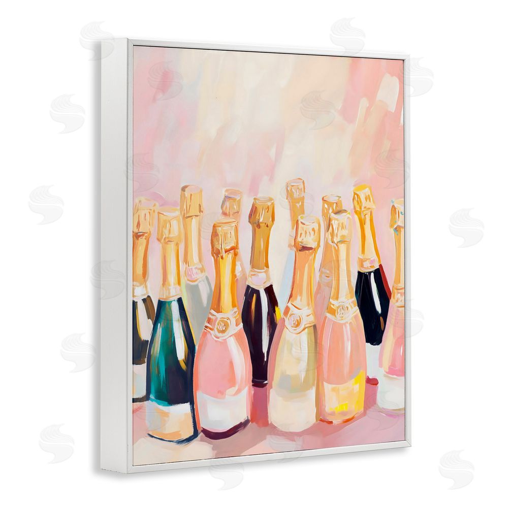 The Prints Vibe Blush Champagne Bottles Collection White Framed Giclee Wall Art Print