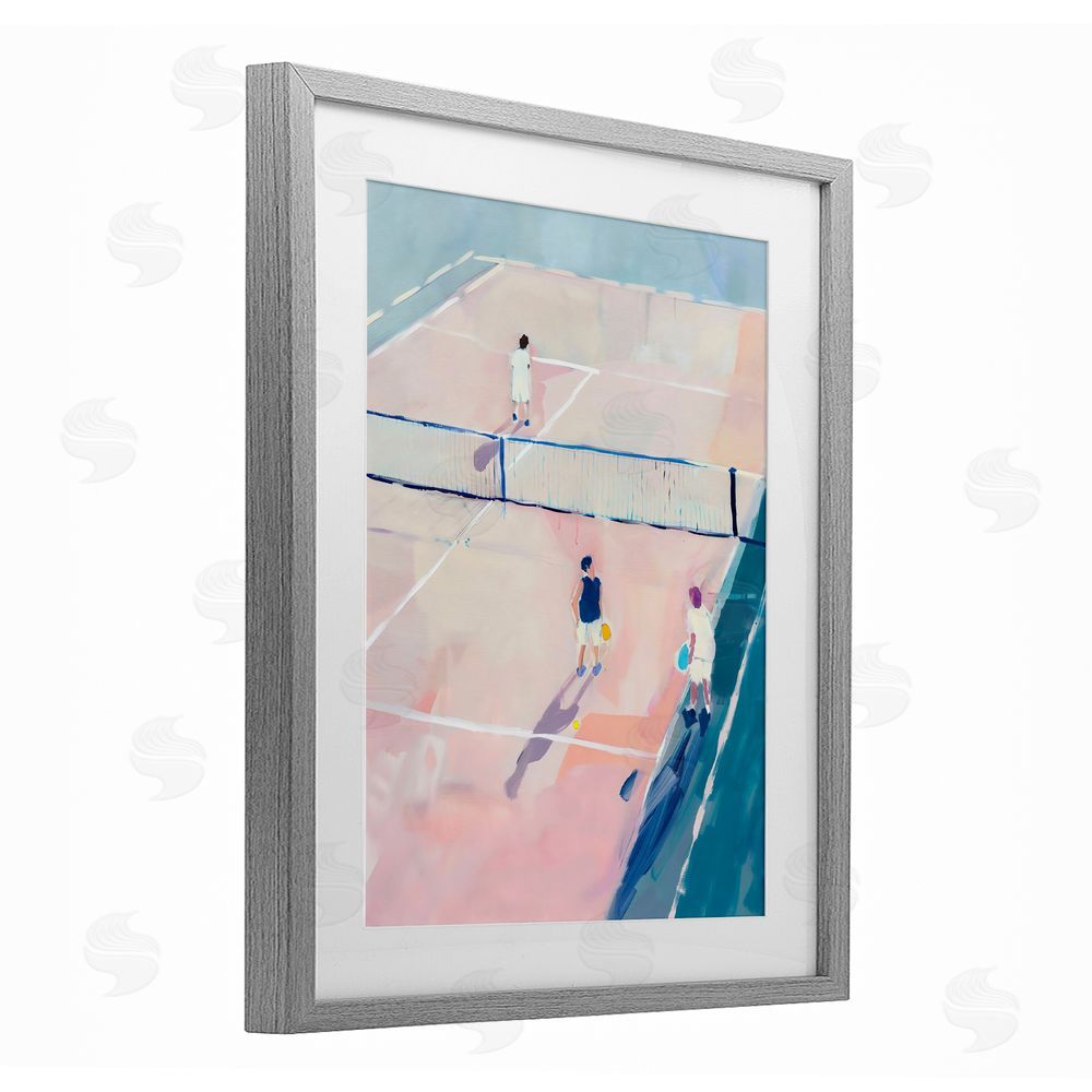 The Prints Vibe Summer Game of Tennis Gray Framed Print Under Glass with White Mat Wall Art