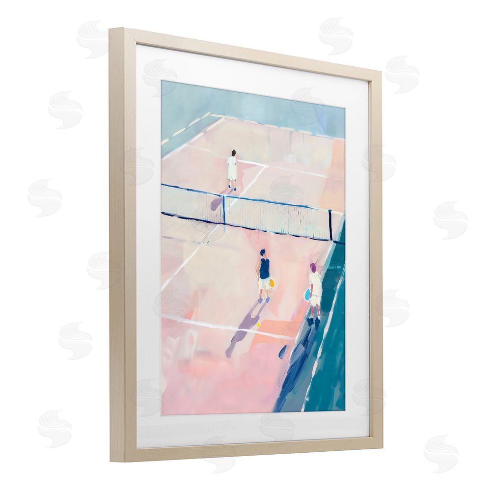 The Prints Vibe Summer Game of Tennis Brown Framed Print Under Glass with White Mat Wall Art