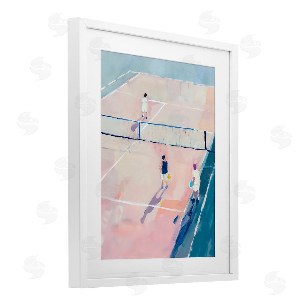 The Prints Vibe Summer Game of Tennis White Framed Print Under Glass with White Mat Wall Art