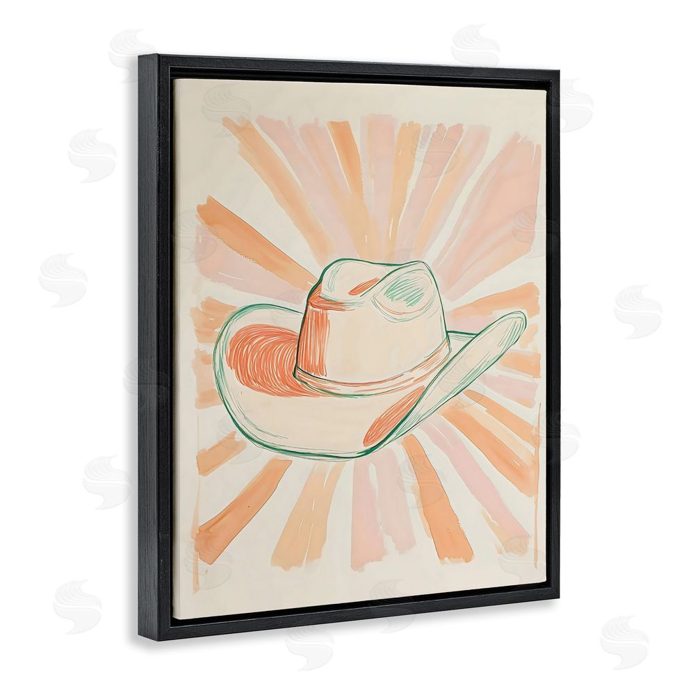 The Prints Vibe Sunburst & Cowboy Hat Black Floating Framed Canvas Wall Art Print
