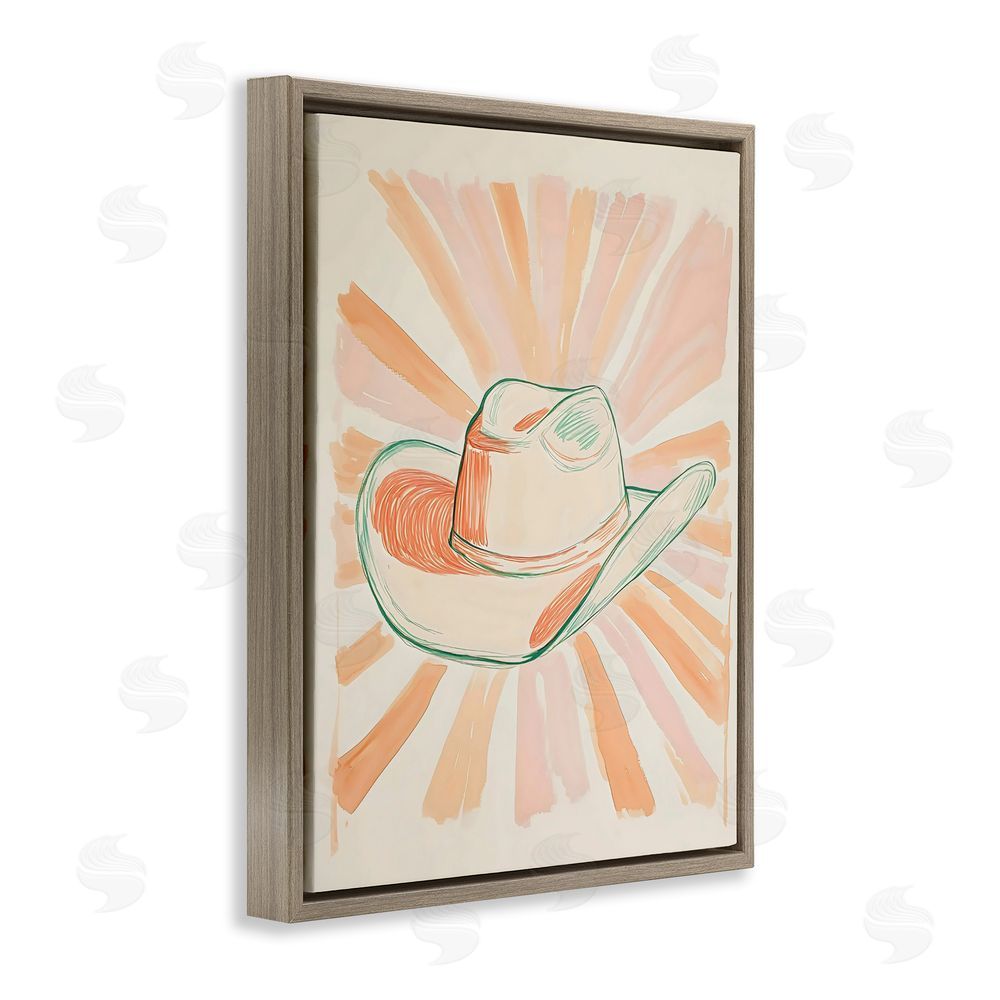 The Prints Vibe Sunburst & Cowboy Hat Brown Floating Framed Canvas Wall Art Print