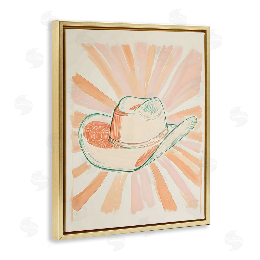 The Prints Vibe Sunburst & Cowboy Hat Gold Floating Framed Canvas Wall Art Print