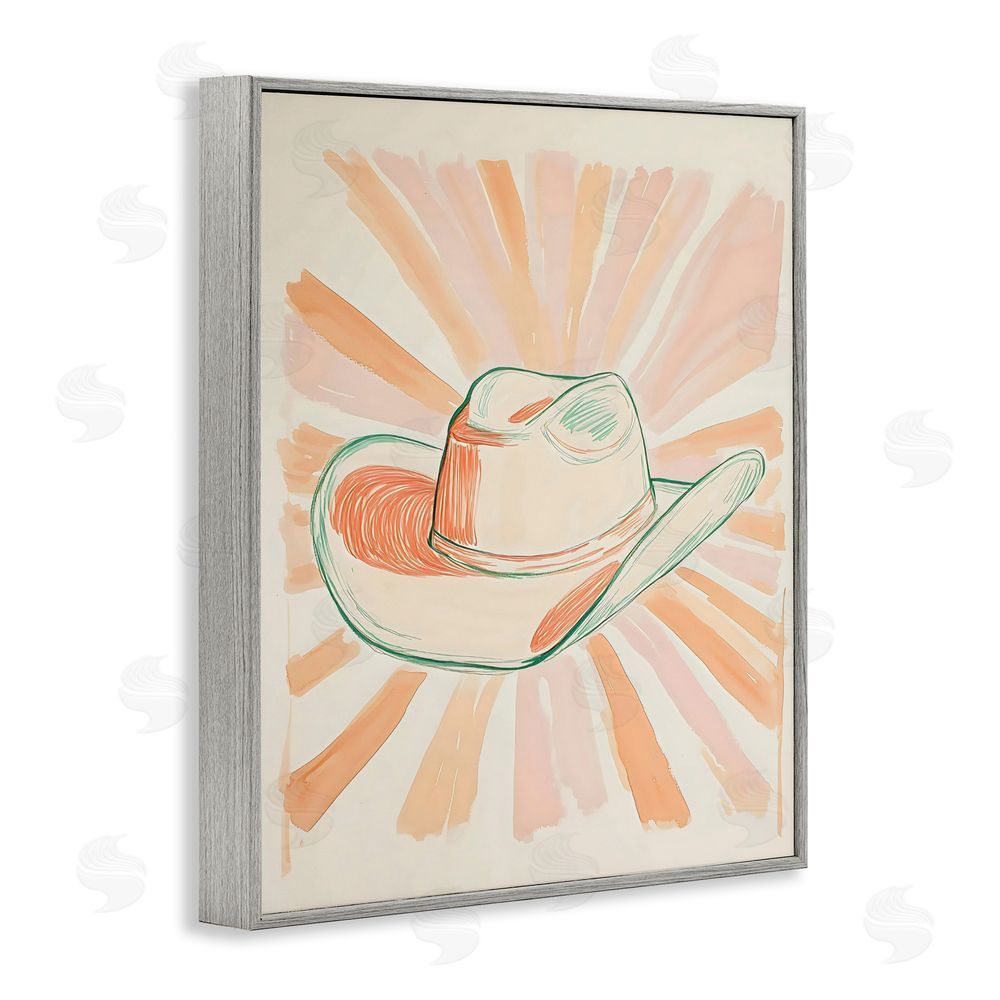 The Prints Vibe Sunburst & Cowboy Hat Gray Framed Giclee Wall Art Print