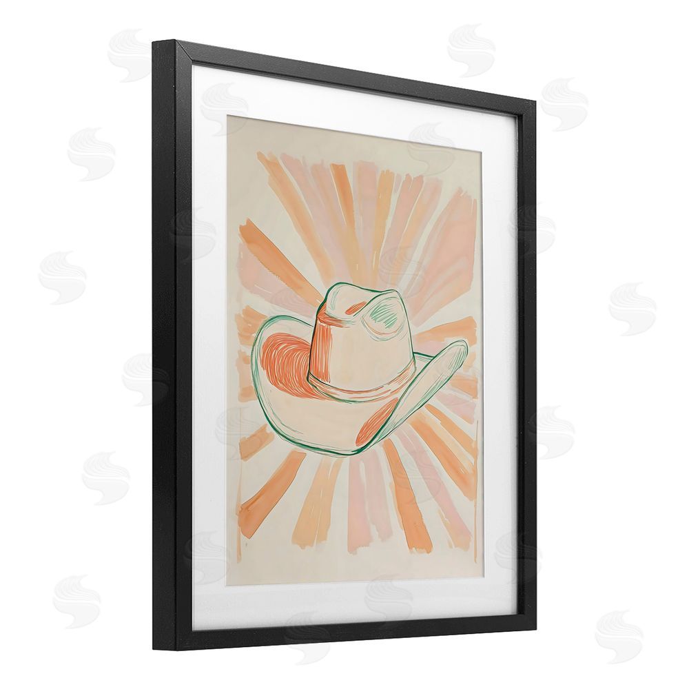 The Prints Vibe Sunburst & Cowboy Hat Black Framed Print Under Glass with White Mat Wall Art
