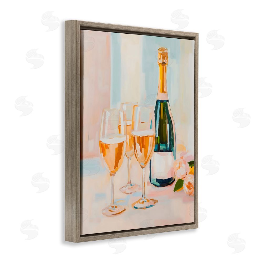 The Prints Vibe Champagne Triple Toast Brown Floating Frame Stretched Canvas Wall Art Print