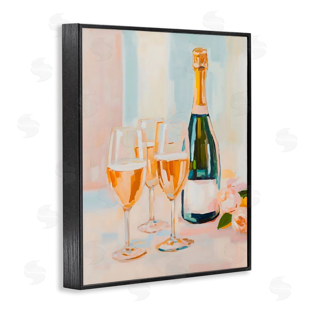 The Prints Vibe Champagne Triple Toast Black Framed Giclee Wall Art Print