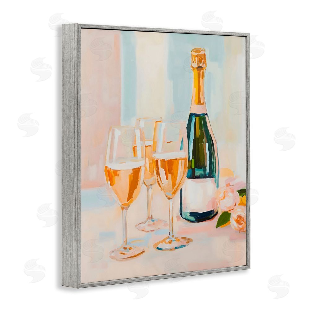 The Prints Vibe Champagne Triple Toast Gray Framed Giclee Wall Art Print