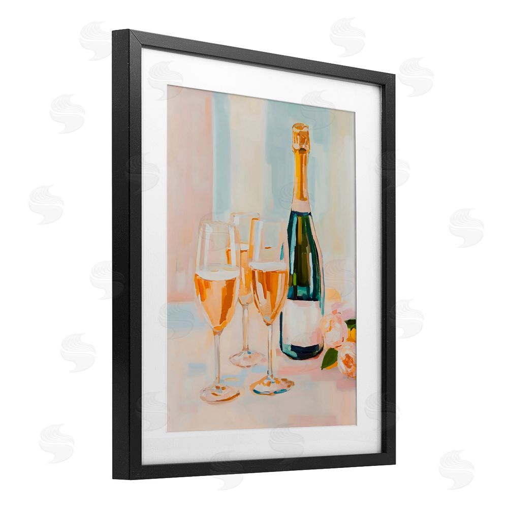 The Prints Vibe Champagne Triple Toast Black Framed Print Under Glass with Matting Wall Art