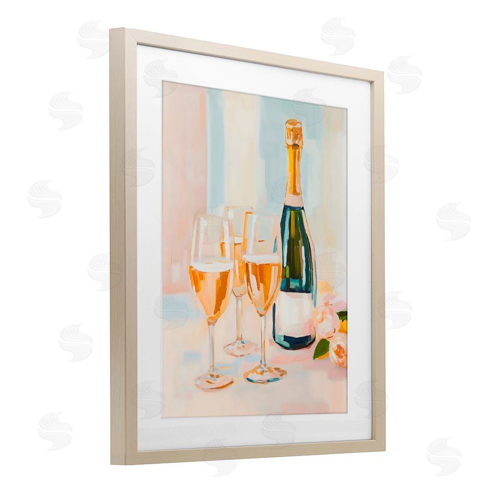 The Prints Vibe Champagne Triple Toast Brown Framed Print Under Glass with Matting Wall Art