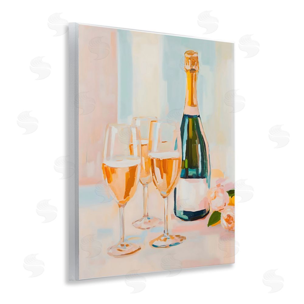 The Prints Vibe Champagne Triple Toast Wall Plaque Art Print with White Foil Wrap