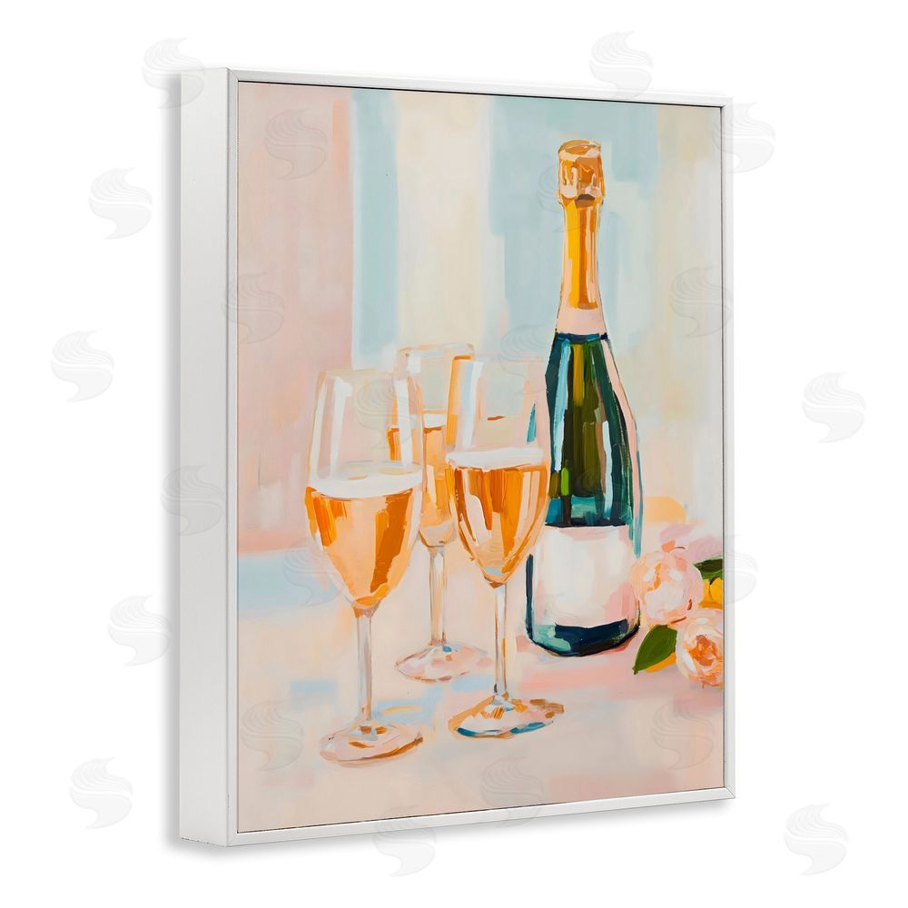 The Prints Vibe Champagne Triple Toast White Framed Giclee Wall Art Print