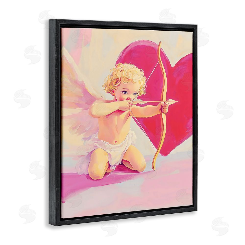 The Prints Vibe Cupid Shooting Arrow with Heart Black Floating Frame Canvas Wall Art Print