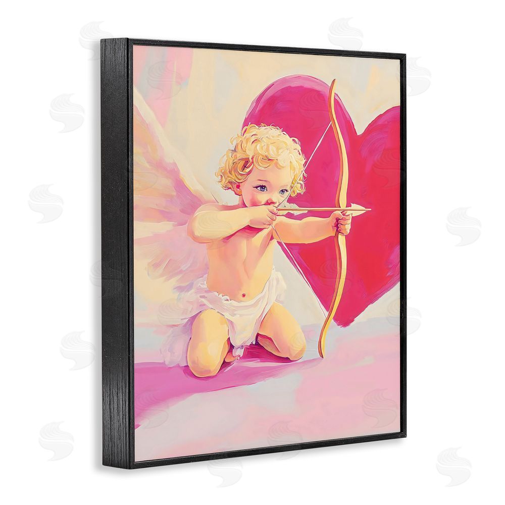 The Prints Vibe Cupid Shooting Arrow with Heart Black Framed Giclee Wall Art Print
