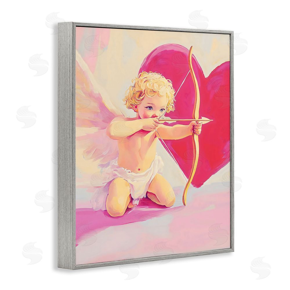 The Prints Vibe Cupid Shooting Arrow with Heart Gray Framed Giclee Wall Art Print