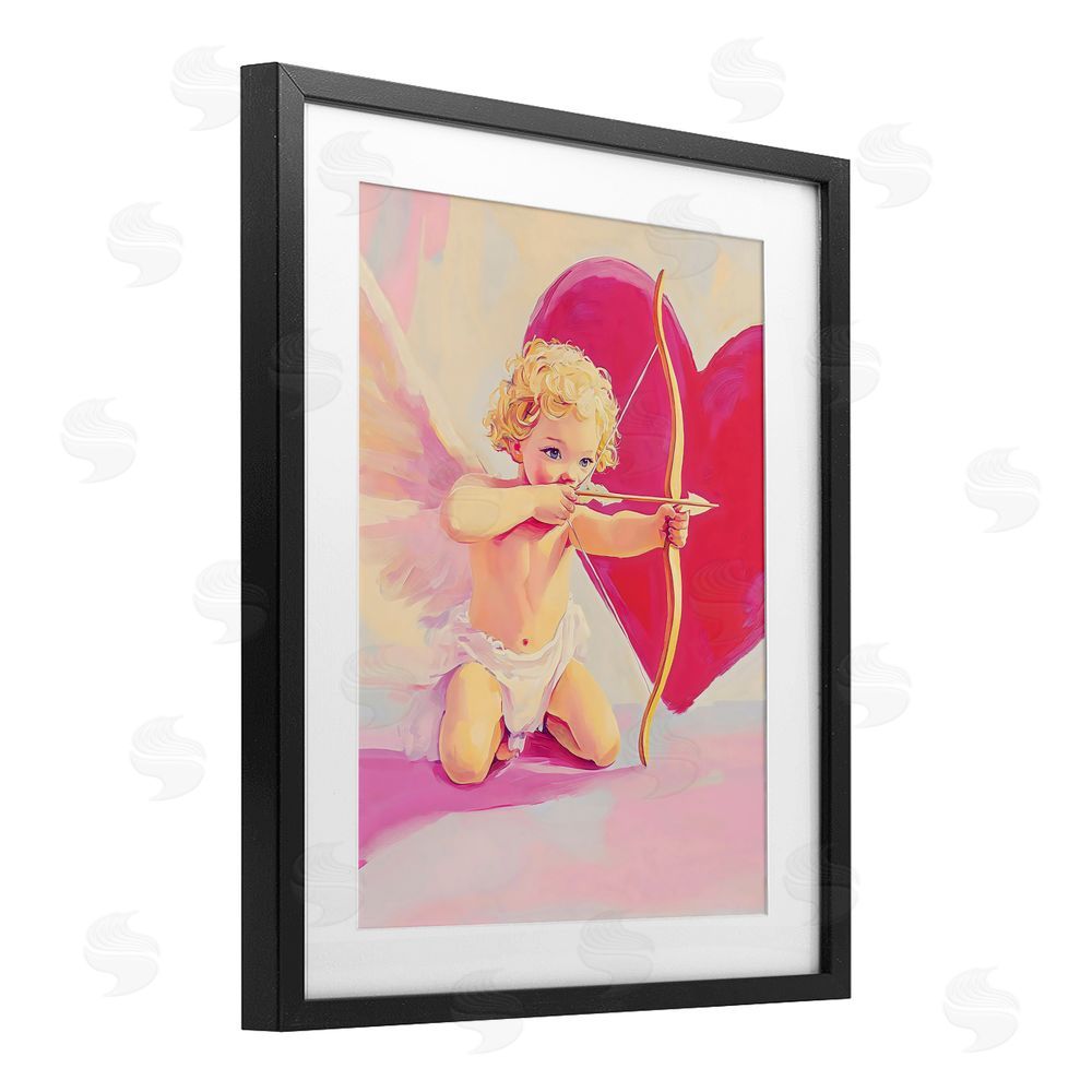 The Prints Vibe Cupid Shooting Arrow with Heart Black Framed Print Under Glass Wall Art