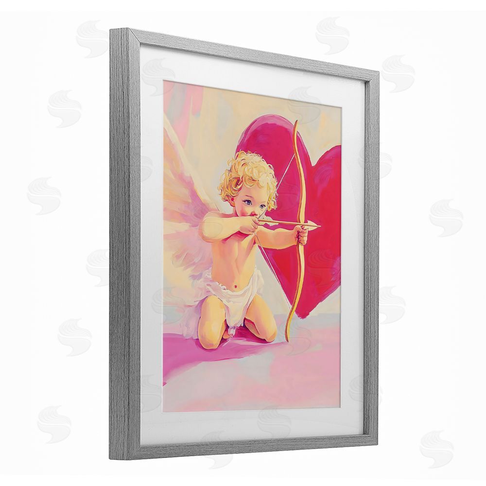 The Prints Vibe Cupid Shooting Arrow with Heart Gray Framed Print Under Glass Wall Art