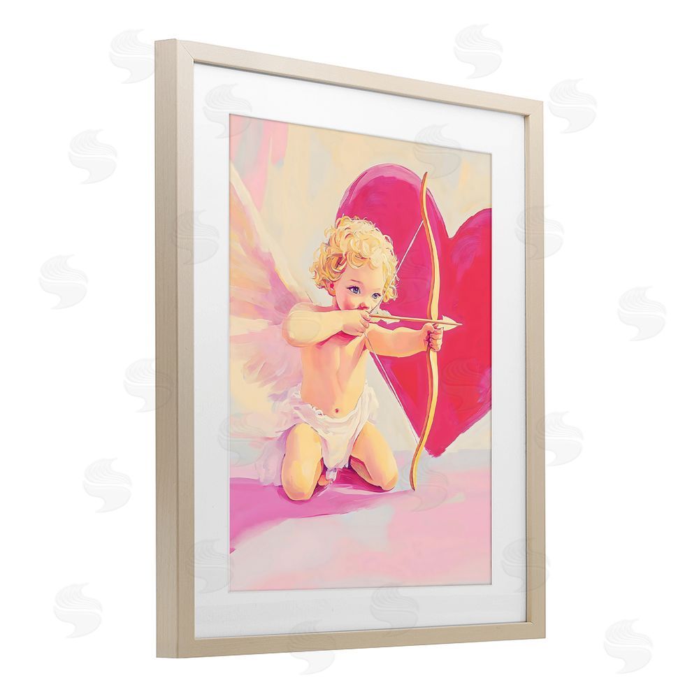 The Prints Vibe Cupid Shooting Arrow with Heart Brown Framed Print Under Glass Wall Art