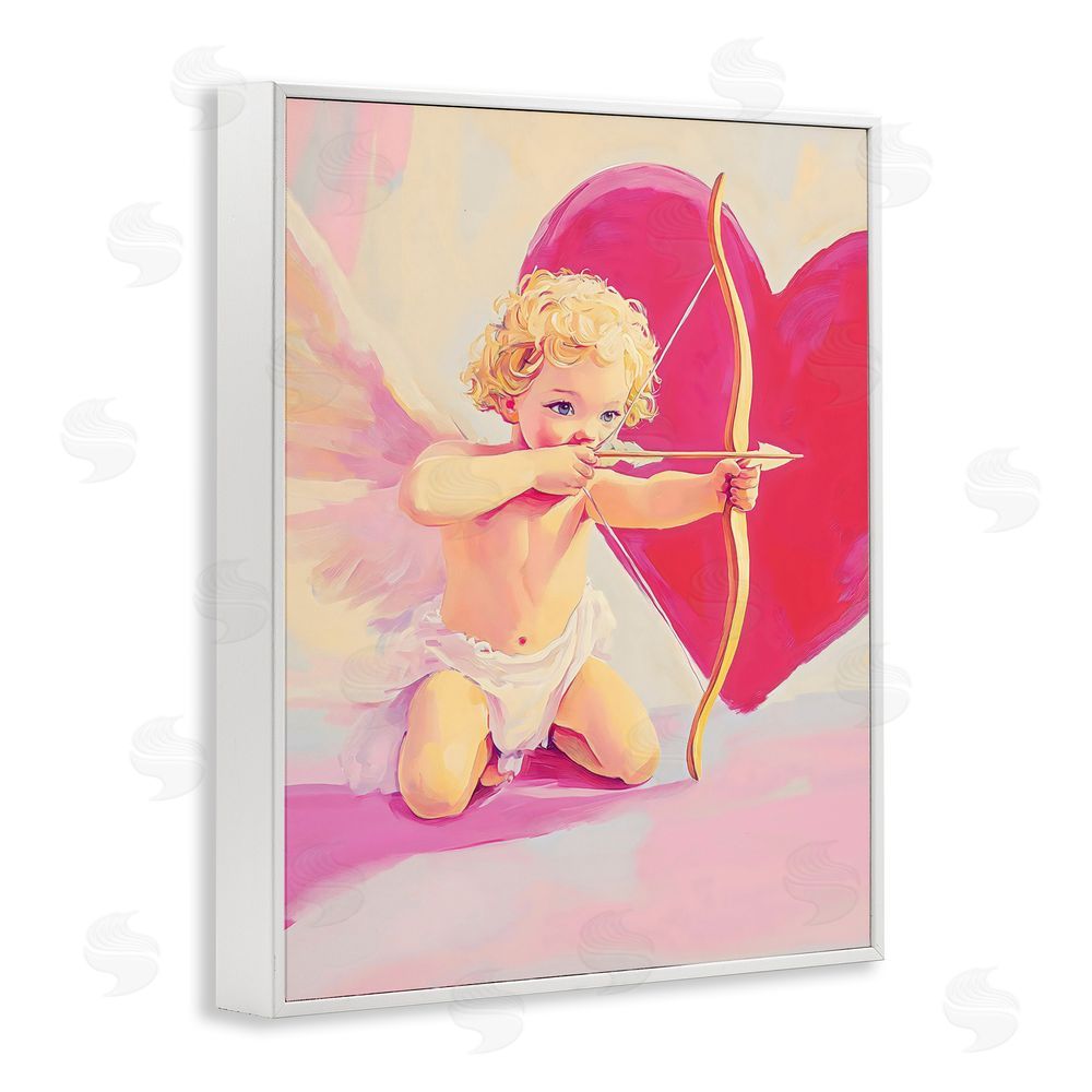 The Prints Vibe Cupid Shooting Arrow with Heart White Framed Giclee Wall Art Print