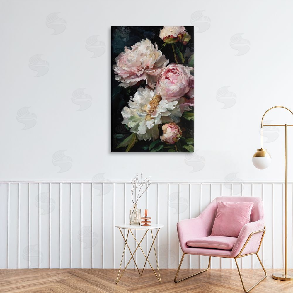 Petal Prints Design Soft And Moody Peonies Stretched Canvas on Wall