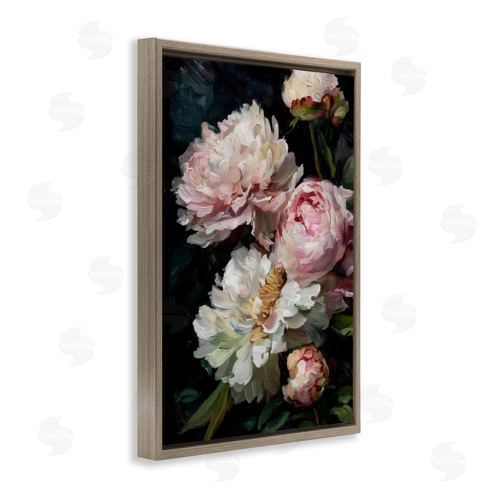 Petal Prints Design Soft And Moody Peonies Brown Floating Framed Canvas Wall Art Print