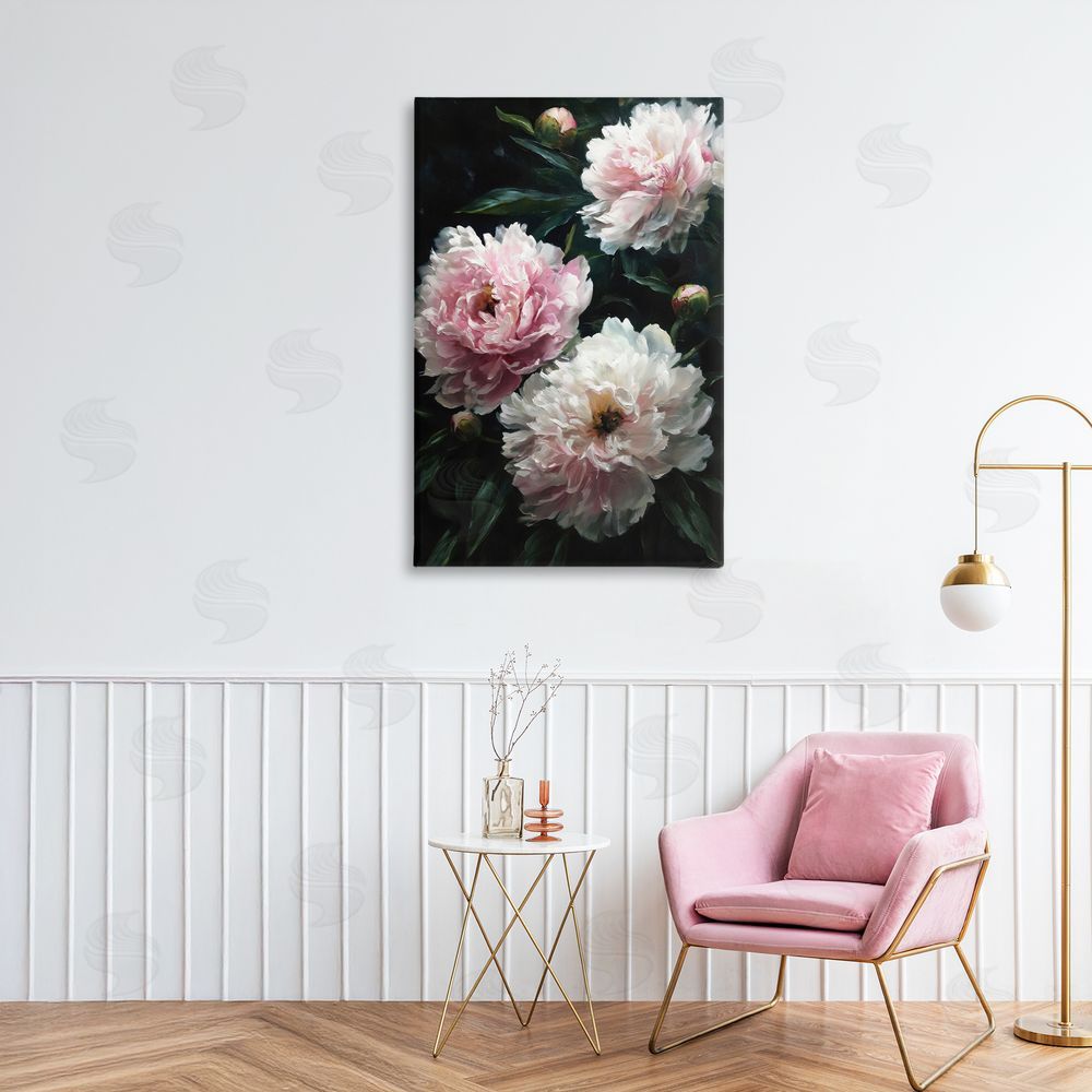 Petal Prints Design Soft Pink Peony Garden Stretched Canvas on Wall