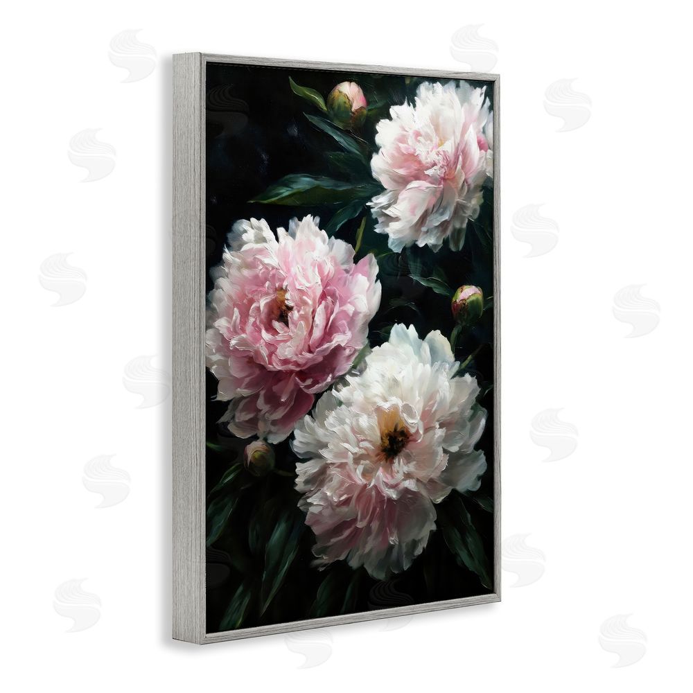 Petal Prints Design Soft Pink Peony Garden Gray Framed Giclee Wall Art Print