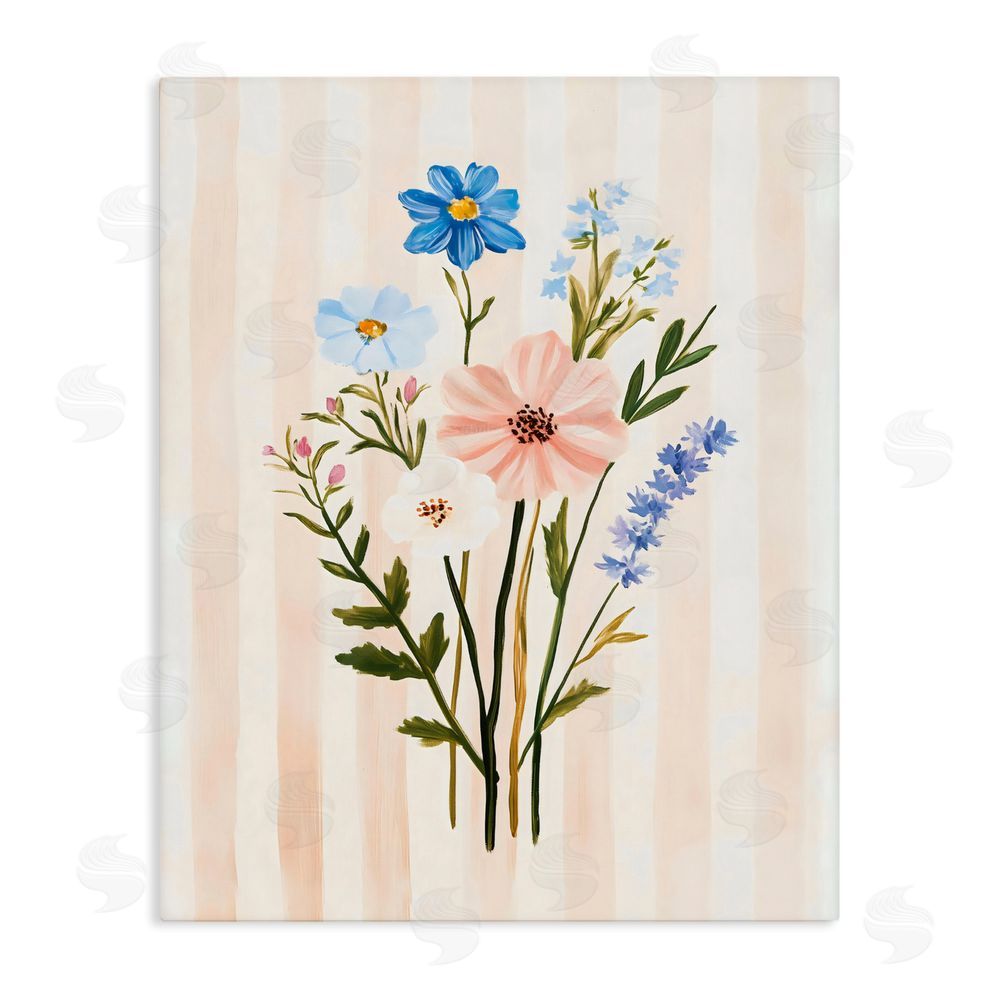 The Prints Vibe Cream Stripe Florals Stretched Canvas Wall Art