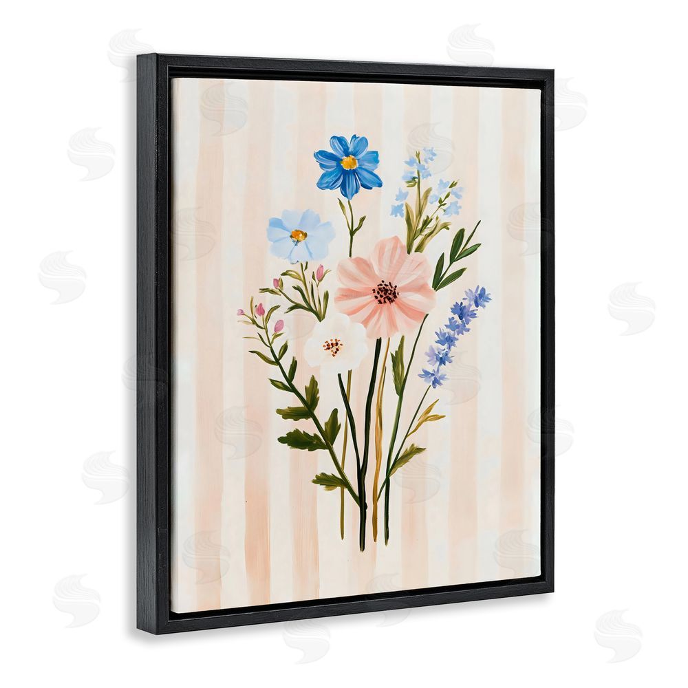 The Prints Vibe Cream Stripe Florals Black Floating Frame Canvas Wall Art Print