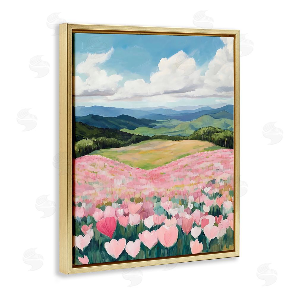The Prints Vibe Blush Pink Poppy Field Gold Floating Frame Stretched Canvas Wall Art Print