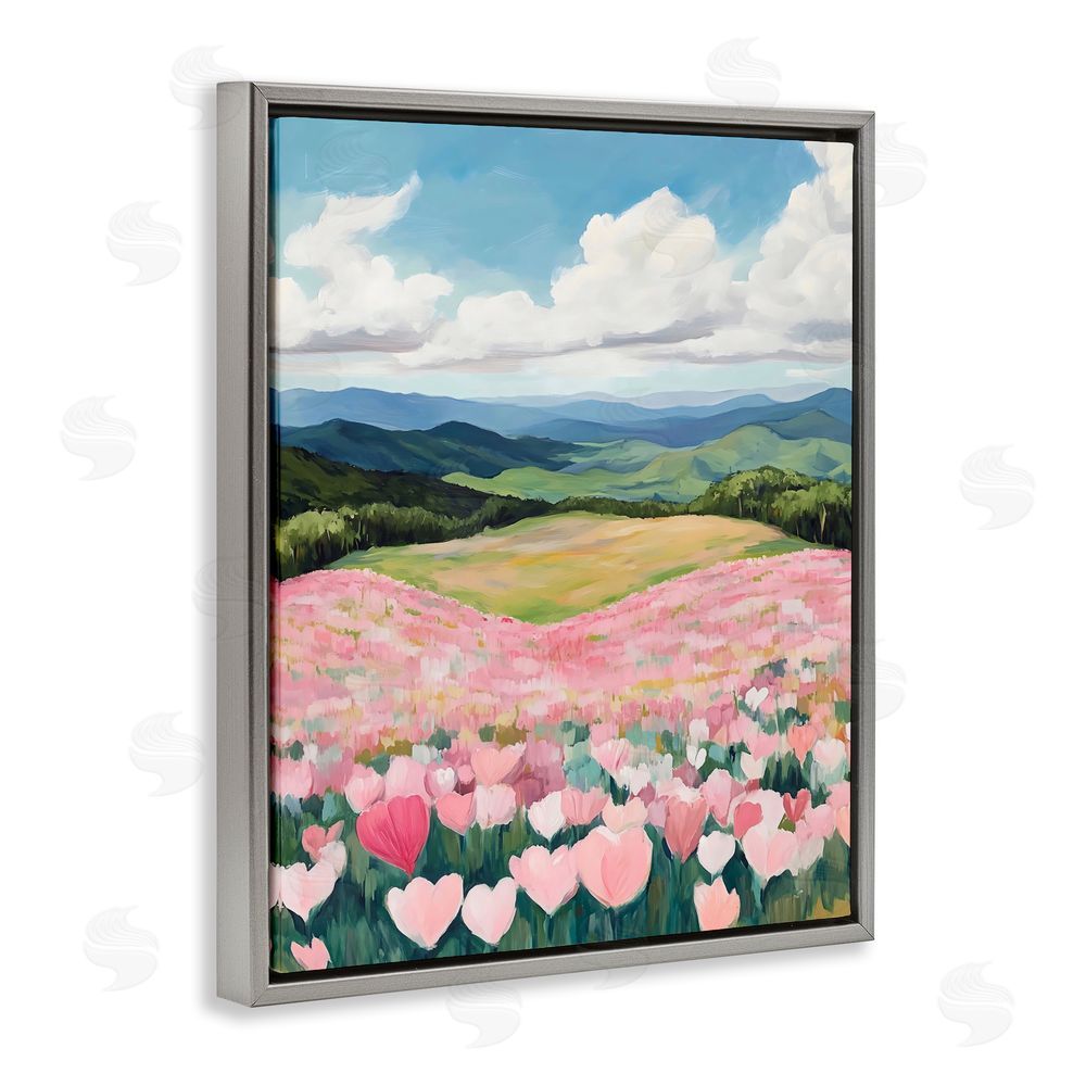 The Prints Vibe Blush Pink Poppy Field Gray Floating Frame Stretched Canvas Wall Art Print