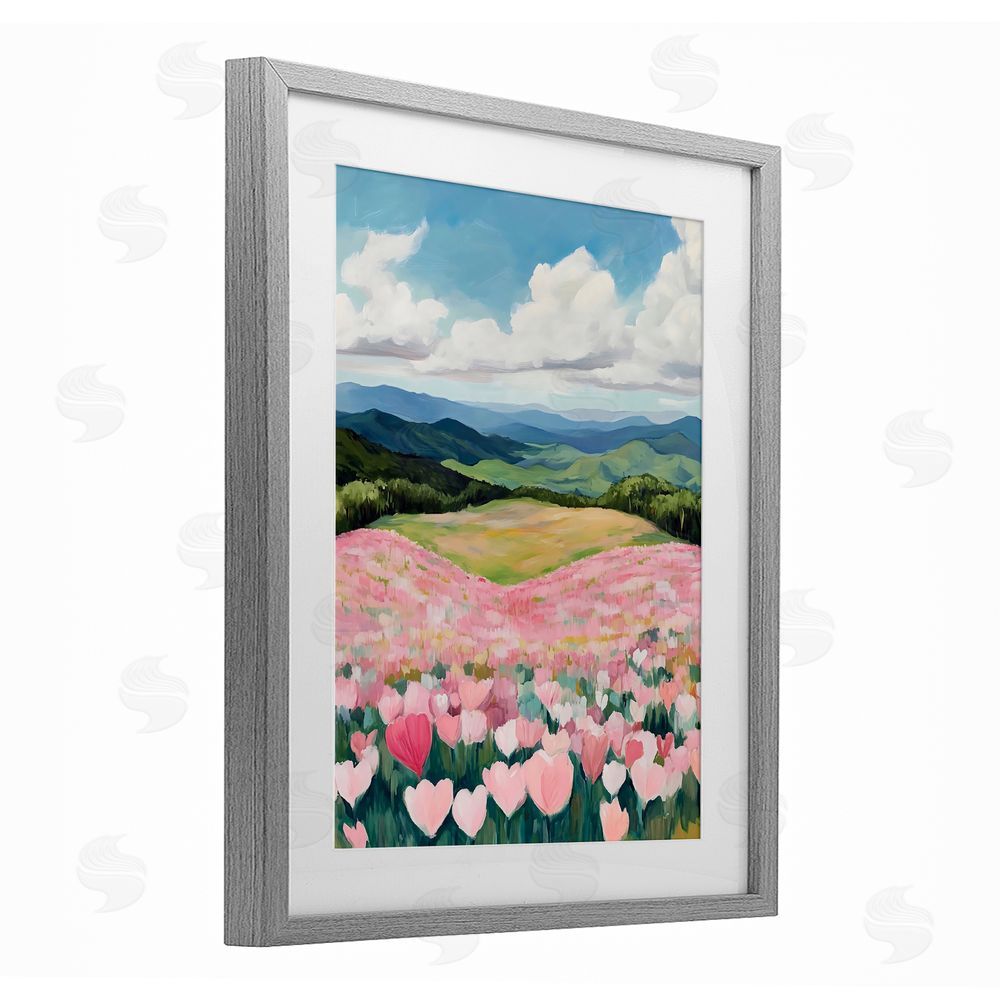 The Prints Vibe Blush Pink Poppy Field Gray Framed Print Under Glass with Matting Wall Art