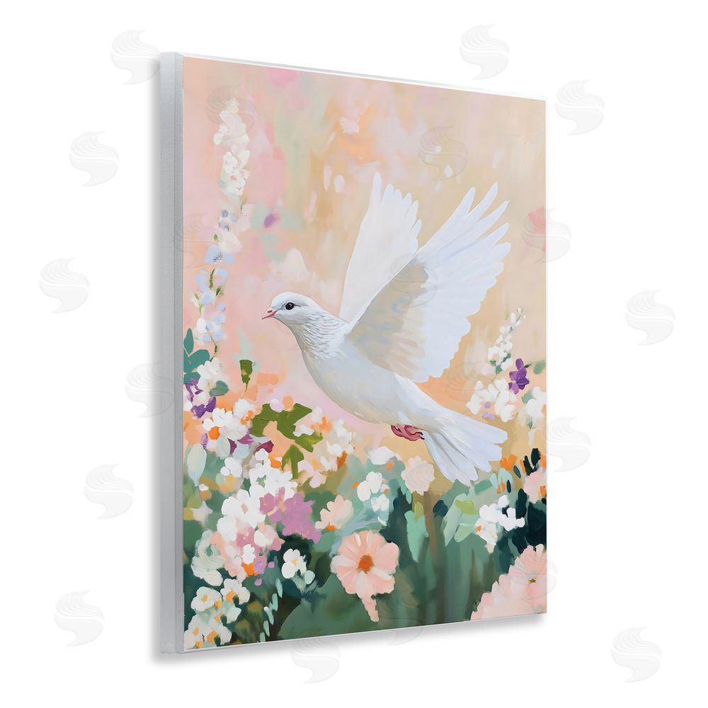 The Prints Vibe White Dove Among Spring Blooms Wall Plaque Printed Art