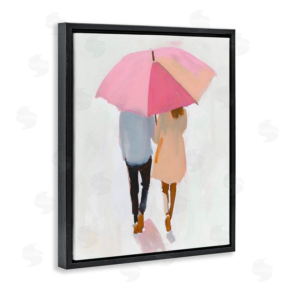 The Prints Vibe Couple Stroll Under Umbrella Black Floating Frame Canvas Wall Art Print