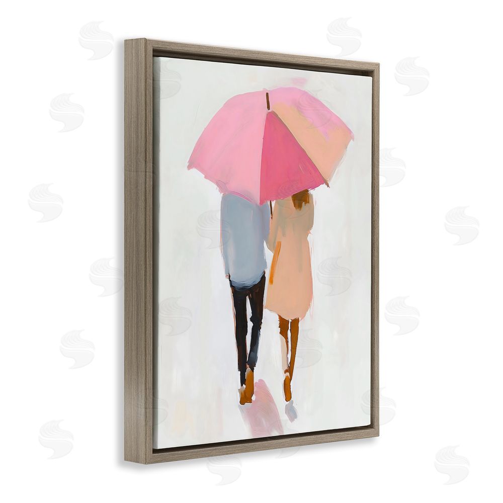 The Prints Vibe Couple Stroll Under Umbrella Brown Floating Frame Canvas Wall Art Print